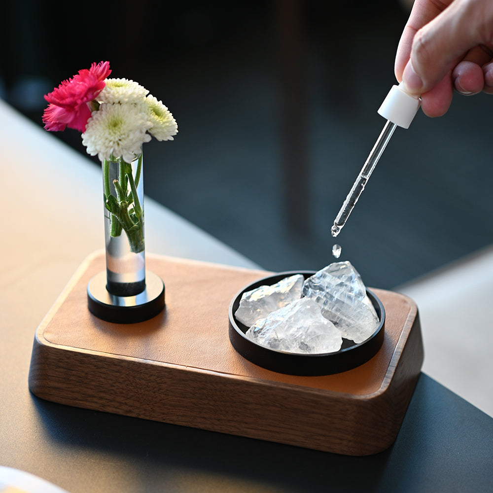 YUMORE Walnut leather aromatherapy tray (with mini vase)