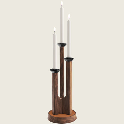 YUMORE Walnut leather candle holder