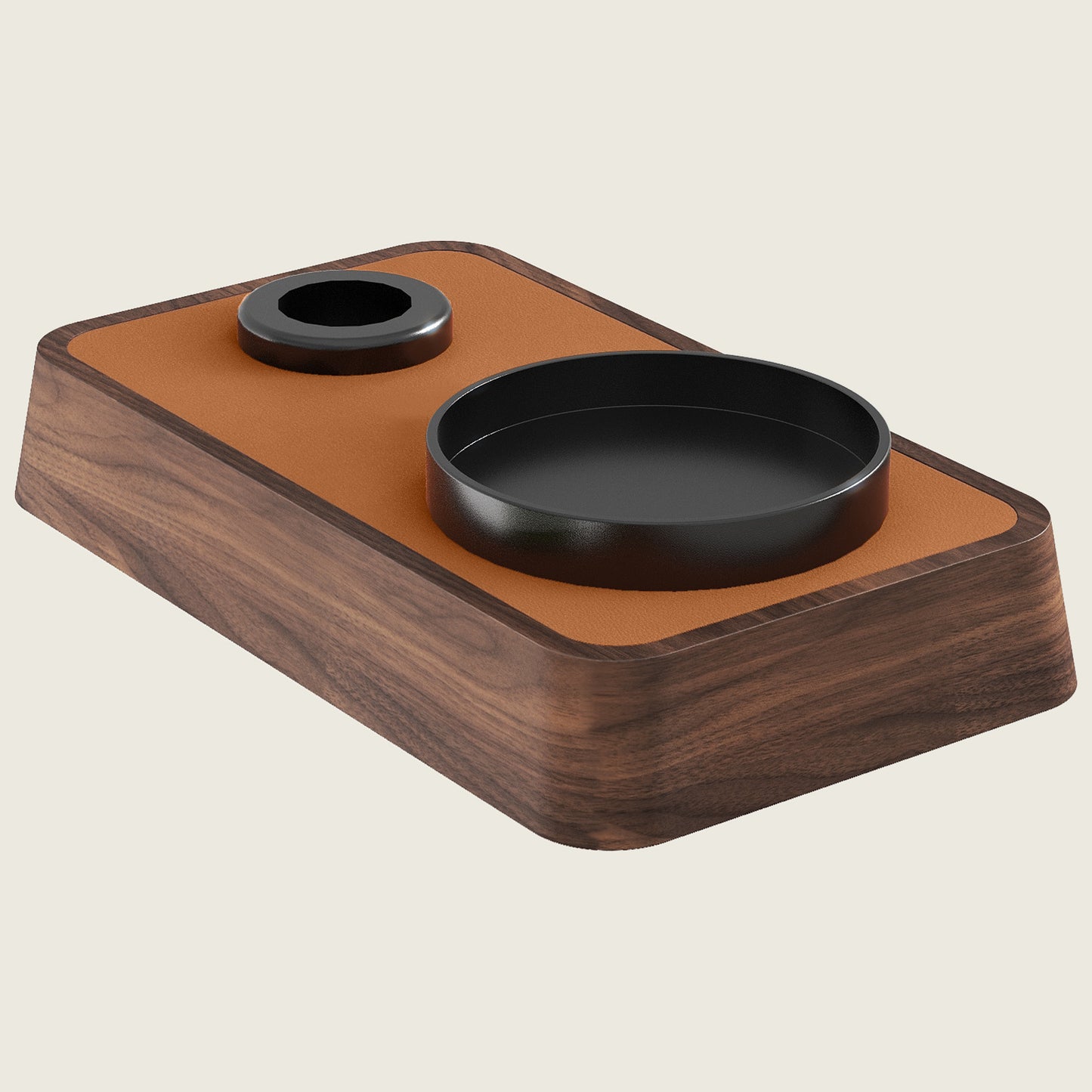 YUMORE Walnut leather aromatherapy tray (with mini vase)